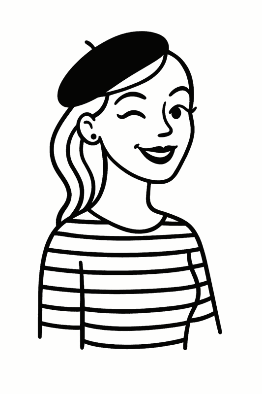 Portrait illustré de Gigi, béret et marinière